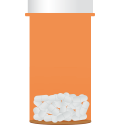 Orange pill bottle with a small number of white pills inside.