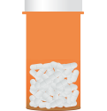 Orange pill bottle with a medium number of white pills inside.
